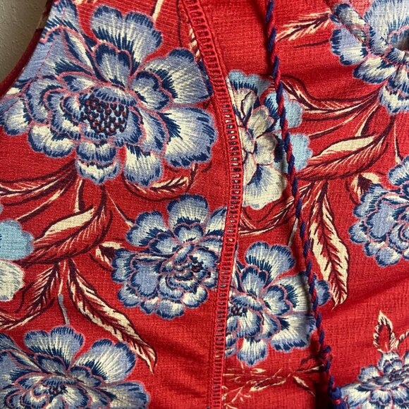 Knox Rose Size Medium Floral Tank Top Blouse Red Blue Boho Tassel Tie Textured - Picture 5 of 8
